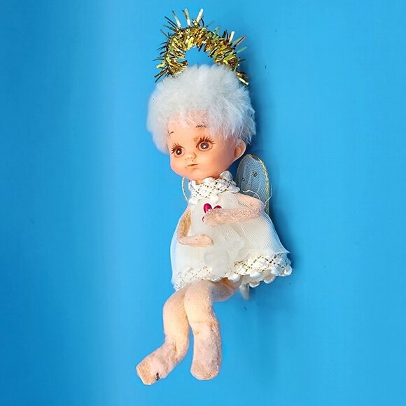 Vintage 1950s Napco Pixie Angel Ballerina Ornament Tulle Wings Gold Halo Japan - Picture 6 of 9